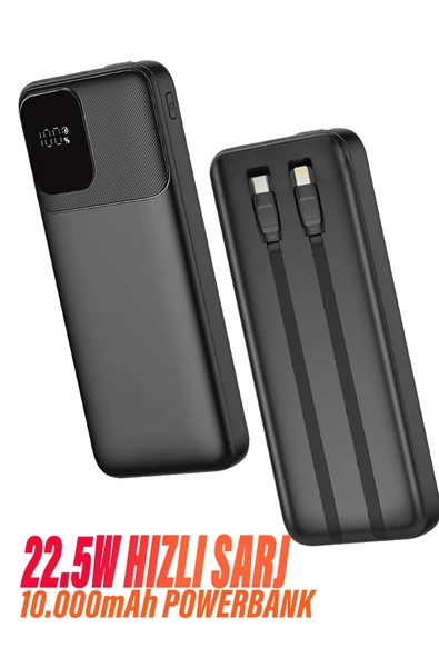 Powerbank 10000 mAh 22,5W USB-C 2x USB-A QC 3.0 PD LED Ekranlı Hızlı Şarj ürün görseli 1