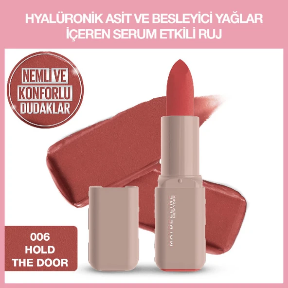 Maybelline New York Serum Etkili Hyalüronik Asit ve Besleyici Yağ İçeren Ruj - 006 Hold The Door ürün görseli 1
