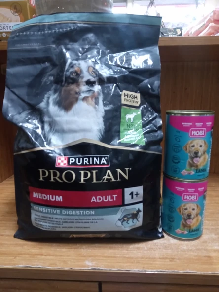 PRO PLAN  Hassas Sindirime Sahip Orta Irk Yetişkin Köpek Mama Kuzu Etli 3 Kg+2 Adet 400 GRAM KUZU Etli Konserve ürün görseli 1