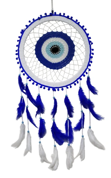 Evil Eye Nazar Boncuğu Dream Catcher - Tüylü Duvar Dekoru Koruma ve Şans Getiren Rüya Kapan ürün görseli 1