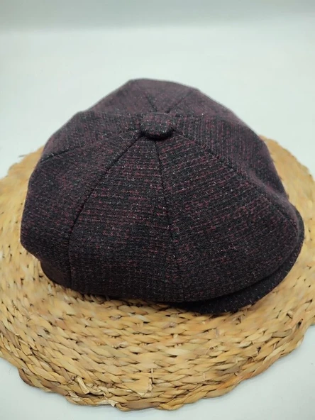 Nokta Desenli Erkek Klasik Kasket Bordo Renk ürün görseli 1