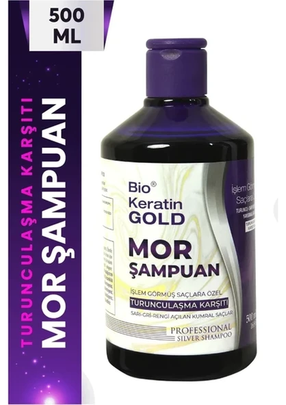 Bio Keratin Gold Mor Şampuan - Boyalı Saçlar İçin Turunculaşma Karşıtı ve Renk Koruyucu, 500 ml, Bitkisel Formül, Paraben İçermez ürün görseli 1
