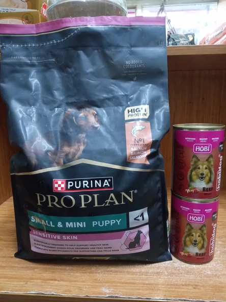 PRO PLAN Hassas Deriye Sahip Orta Irk Yavru Köpek Kuru Mama 3 kg Somonlu+2 ADET 400 GR BİFTEKLİ KÖPEK KONSERVE ürün görseli 1