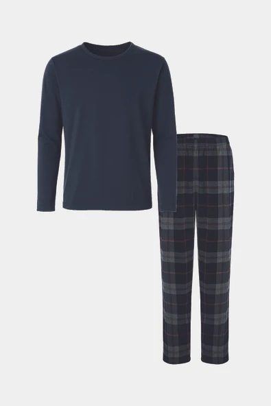 Micro Süet Uzun Kollu Ekose Desenli Pijama Takımı ürün görseli 1