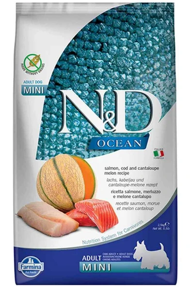 N&D Ocean Tahılsız Somon Morina Balığı ve Kavunlu Küçük Irk Yetişkin Köpek Maması 2,5 Kg ürün görseli 1