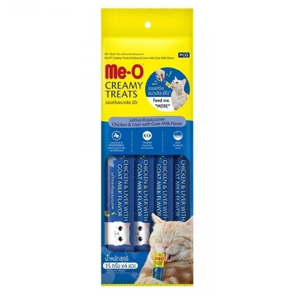 ME-O Creamy Keçi Sütlü Tavuklu ve Ciğerli Kedi Ödülü 4x15 Gr ürün görseli 1