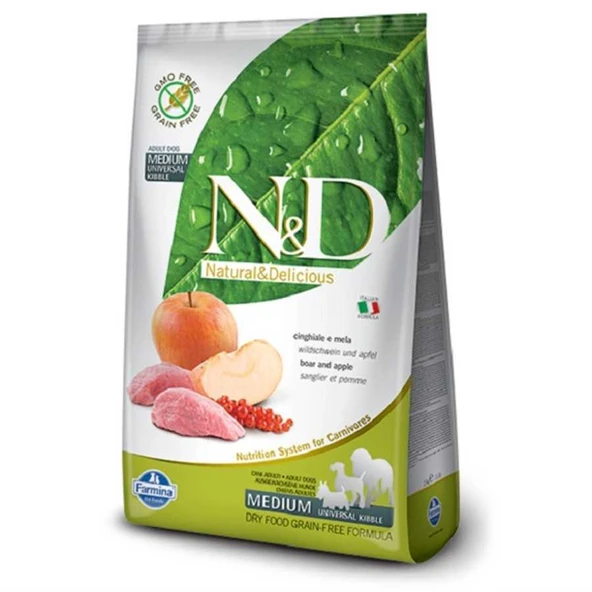 N&D Yaban Domuzlu ve Elmalı Tahılsız Medium Max Yetişkin Köpek Maması 2.5 Kg ürün görseli 1
