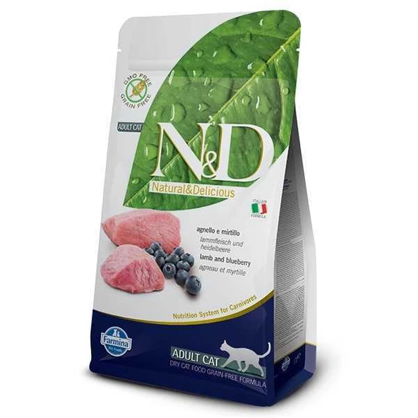 N&D Kuzu Etli Yaban Mersinli Tahılsız Yetişkin Kedi Maması 1.5 Kg ürün görseli 1