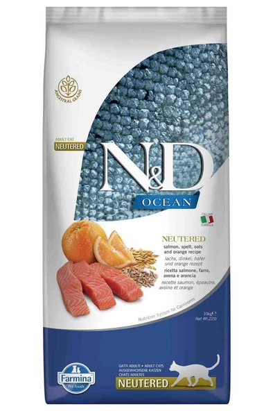 N&D Düşük Tahıllı Ocean Somonlu Kısırlaştırılmış Kedi Maması 10 Kg ürün görseli 1
