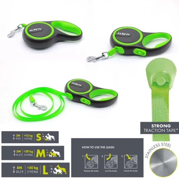 M-Pets Lıberty Otomatik Gezdirme Şerit Large 8 Metre ürün görseli 1