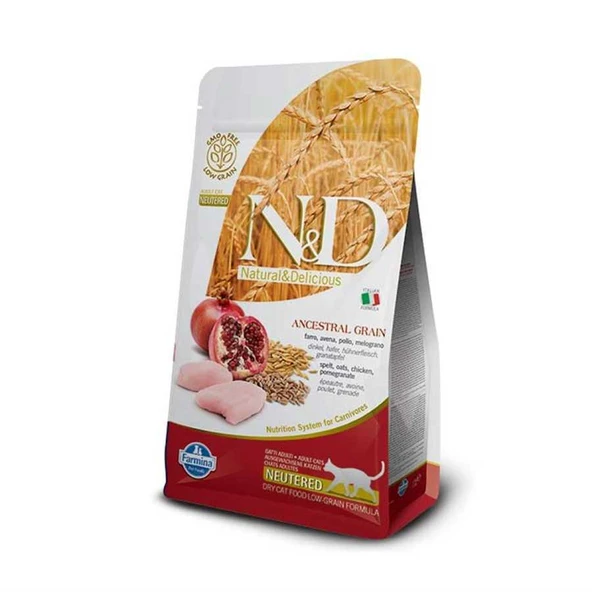 N&D Düşük Tahıllı Tavuk ve Narlı Kısır Kedi Maması 1.5 Kg ürün görseli 1