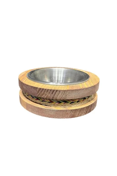 Fitline Tık Renkli Doğal Ahşap Çelik Kaseli Kaydırmaz Kedi Köpek Mama Kabı 18X18X5,4 Cm ürün görseli 1