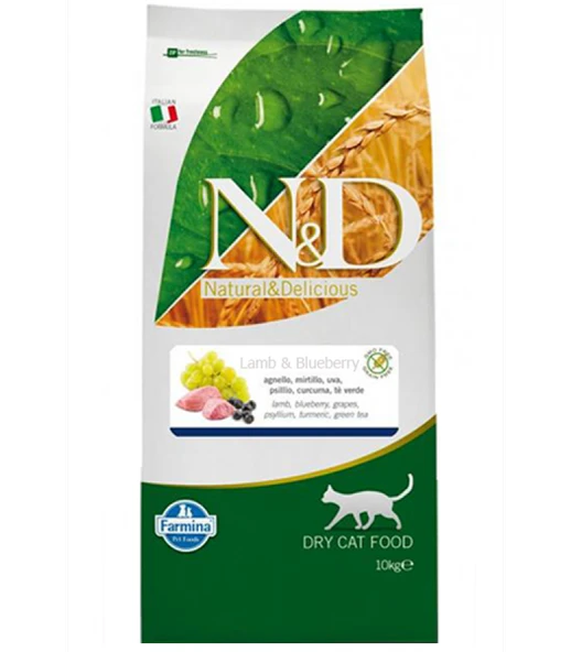 N&D Kuzu Etli Yaban Mersinli Tahılsız Yetişkin Kedi Maması 10 Kg ürün görseli 1