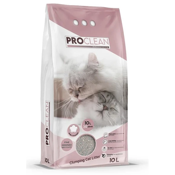 Pro Clean Bebek Pudra Kokulu İnce Taneli Topaklanan Kedi Kumu 10 Lt ürün görseli 1
