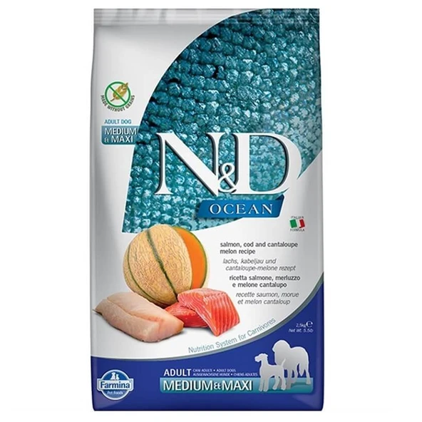 N&D Ocean Balıklı Kavunlu Tahılsız Medium Max Yetişkin Köpek Maması 2.5 Kg ürün görseli 1