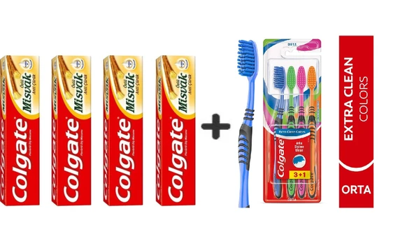 Colgate Diş Macunu Misvak 75 ml 4 Adet + Extra Clean Colors Diş Fırçası 3+1 ürün görseli 1