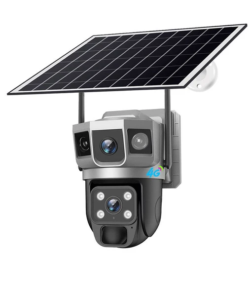 4G SIM Solar Panelli Güneş Enerjili Su Geçirmez 6MP 3 Kameralı Güvenlik Kamerası V380 Pro ürün görseli 1