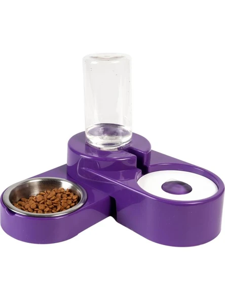 Miapet Köşeli Ayarlanabilir Hazneli Çelik Taslı Kedi Köpek Mama ve Su Kabı Seti Mor 1000 ml ürün görseli 1