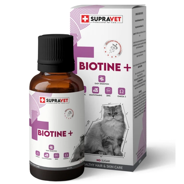 Supravet + Zinc + Multi Vitamin Kediler Için Tüy Sağlığı Damlası Plus +B For Biotine Damla 100 ml ürün görseli 1