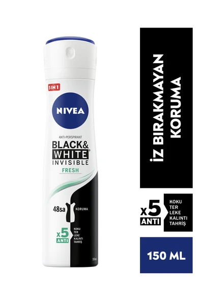 Nivea Kadın Sprey Deodorant Black&white Fresh Invisible 150ml,48 Saat Anti-perspirant Koruma ürün görseli 1