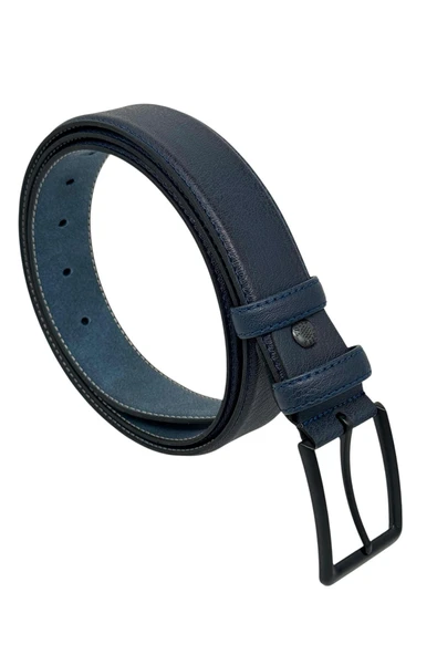 Lacivert Suni Deri 3.5 cm. Genişlik Düz Renk Dikişli Model Klasik Erkek Kemer // 8047 ürün görseli 1