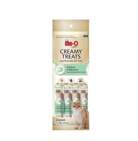 Me-O Gold Creamy Treats Ton Balıklı Ve Prebiyotikli Ek Besin ve Kedi Ödülü 4x15 Gr ürün görseli 1