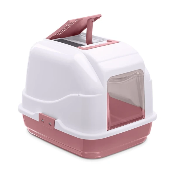 Imac Easy Cat Kapalı Kedi Tuvaleti Pembe Beyaz 50x40x40 Cm ürün görseli 1