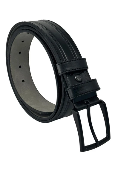 Siyah Suni Deri 4 cm. Genişlik Ortası Desenli Model Spor Erkek Kemer // 7000-38 ürün görseli 1