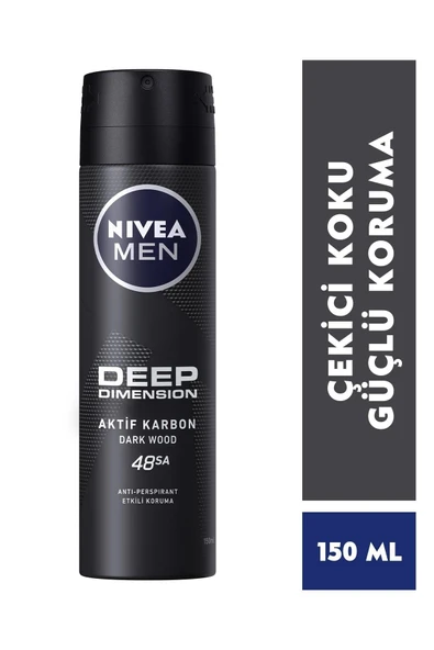 Nivea Men Erkek Sprey Deodorant Deep Dimension 150ml,48 Saat Anti-perspirant Koruma ürün görseli 1