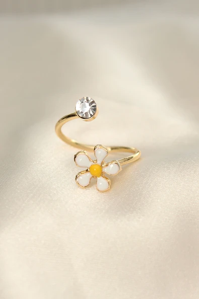 Papatya Tasarımlı Zirkon Taşlı Ayarlanabilir Yüzük TJ-BYK2231 ürün görseli 1