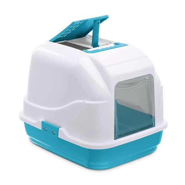 Imac Easy Cat Kapalı Kedi Tuvaleti Mavi Beyaz 50x40x40 Cm ürün görseli 1