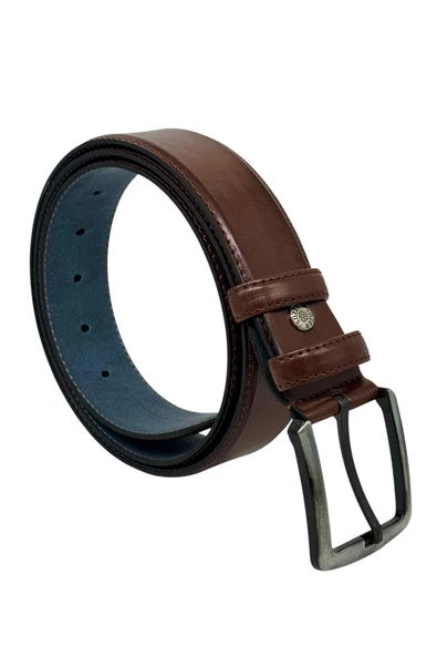 Kahverengi Suni Deri 4 cm. Genişlik Düz Renk Dikişli Model Klasik Erkek Kemer // 7400-13 ürün görseli 1