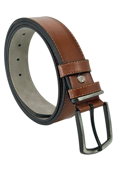 Kahverengi Suni Deri 4 cm. Genişlik Sarı Dikişli Düz Model Spor Erkek Kemer // 9011-1 ürün görseli 1