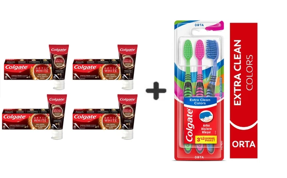 Colgate Optic White Kahve, Çay Tütün Kullanan Için Diş Macun 125ML 4 Ad + Extra Clean Diş Fırça 3lü ürün görseli 1