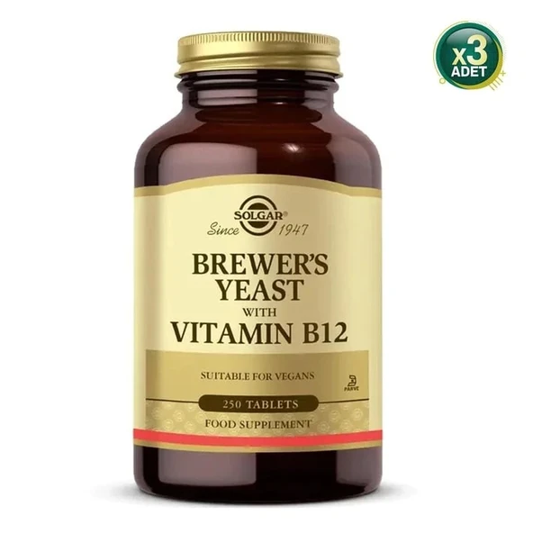 Solgar Brewer's Yeast With Vitamin B12 250 Tablet 3 Adet ürün görseli 1