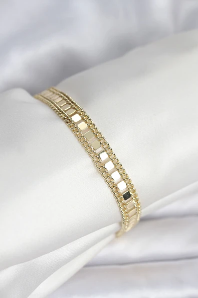 316L Çelik Gold Renk Pullu Zincir Model Kadın Bileklik TJ-BB8159 ürün görseli 1