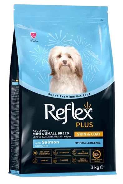 Reflex plus mini adult 3kg somonlu skin coat hipoalerjenik deri tüy sağlığı ufak ırk köpek maması ürün görseli 1