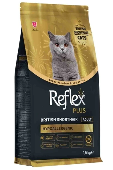 Reflex plus british shorthair adult 1,5kg yetişkin hipoalerjenik kuru kedi maması (hypoallergenic) ürün görseli 1