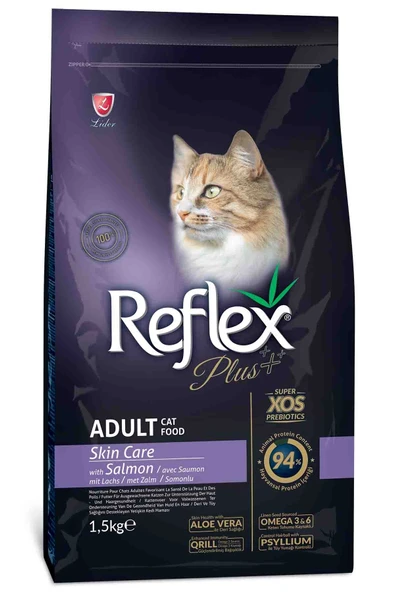 Reflex plus adult skin care 1,5kg somonlu yetişkin kedi maması deri ve tüy sağlığı ürün görseli 1