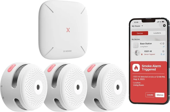 X-Sense Akıllı Duman Dedektörü (3x XS01-M + SBS50), SBS50 Baz Istasyonu Ile, Wi-Fi Duman Alarmı ürün görseli 1