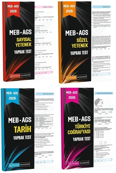 Pegem 2026 MEB-AGS Sayısal + Sözel Yetenek + Tarih + Türkiye Coğrafyası Yaprak Test 4 lü Set Pegem Akademi Yayınları ürün görseli 1