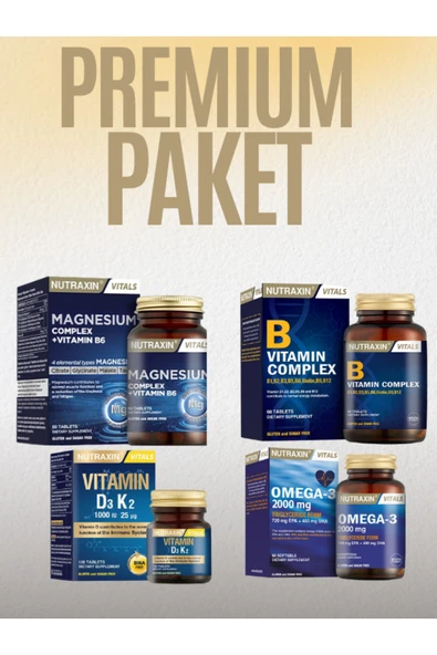 Magnezyum + D3 K2 + Omega 2000 + B Complex 4’lü Premium Set ürün görseli 1
