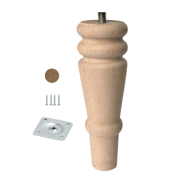 Bohem 15 cm Doğal Boyasız Ahşap Ayak Silindir Mobilya Koltuk Kanepe Ayağı Metal Montaj Aparat & Keçe ürün görseli 1