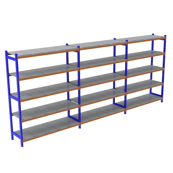 5 Katlı 3'lü Depo Rafı - 300-350 Kg Taşıma Kapasiteli Hafif Rack Raf  50x150x250 cm ürün görseli 1