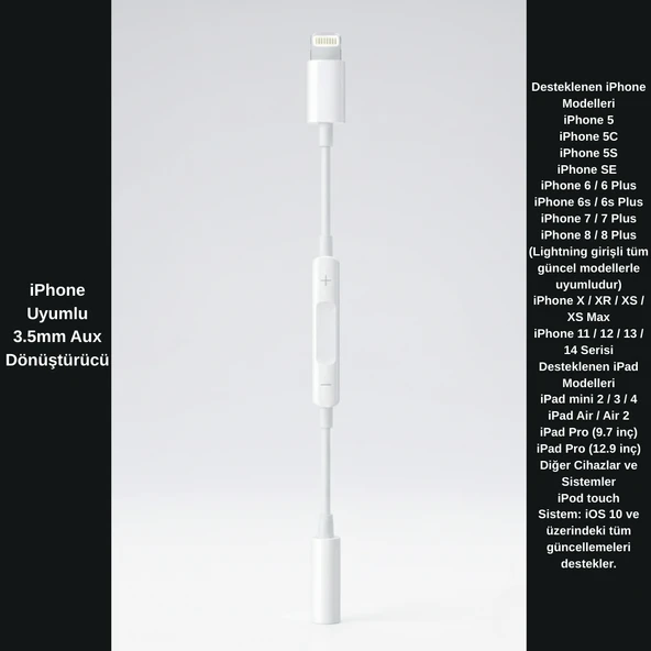 iPhone Uyumlu Lightning to 3.5mm Aux Kulaklık Dönüştürücü Adaptör - Müzik ve Ses Kontrol Destekli ürün görseli 1