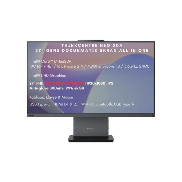 Lenovo Neo 50A Gen5 12Sa0013Tr Aıo İ7-13620H 16Gb 512Gb Ssd 27" Fdos Multı Touch ürün görseli 1