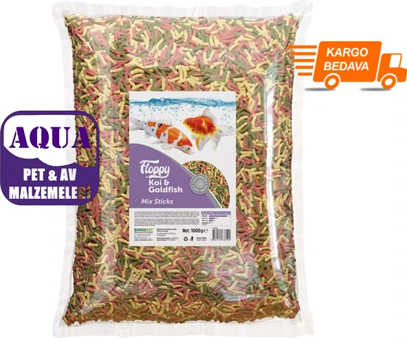 Floppy Japon Balığı Yemi ve Koi Balığı Yemi Pond Stick Yem 1 Kg. Renkli Karışık Pont Yem ürün görseli 1