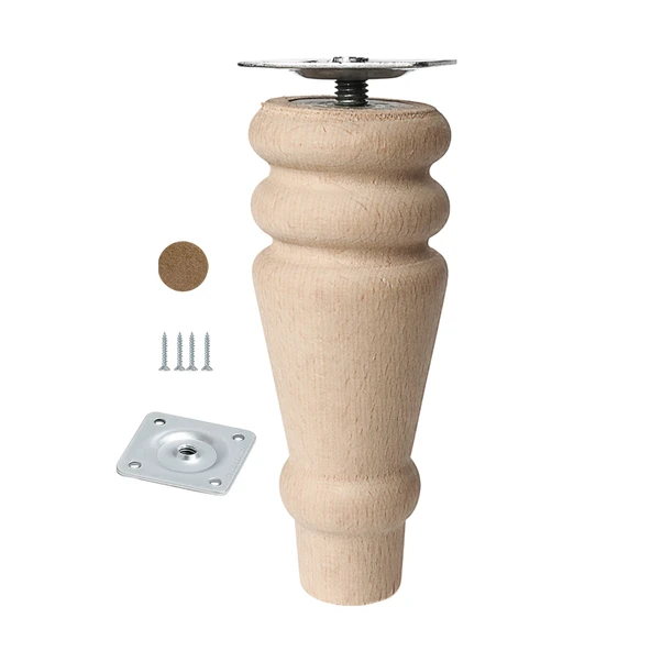 Bohem 12 cm Doğal Boyasız Ahşap Ayak Silindir Mobilya Koltuk Kanepe Ayağı Metal Montaj Aparat & Keçe ürün görseli 1