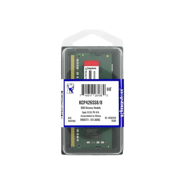Kingston 8 GB 2666 MHz DDR4 SODIMM KCP426SS8/8 Bellek ürün görseli 1