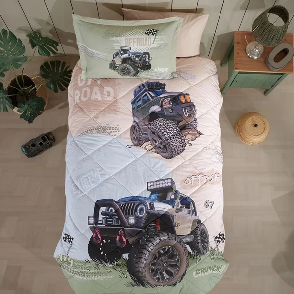 Clasy Ranforce %100 Pamuk Tek Kişilik Yorgan Seti Off Road V1 Bej ürün görseli 1